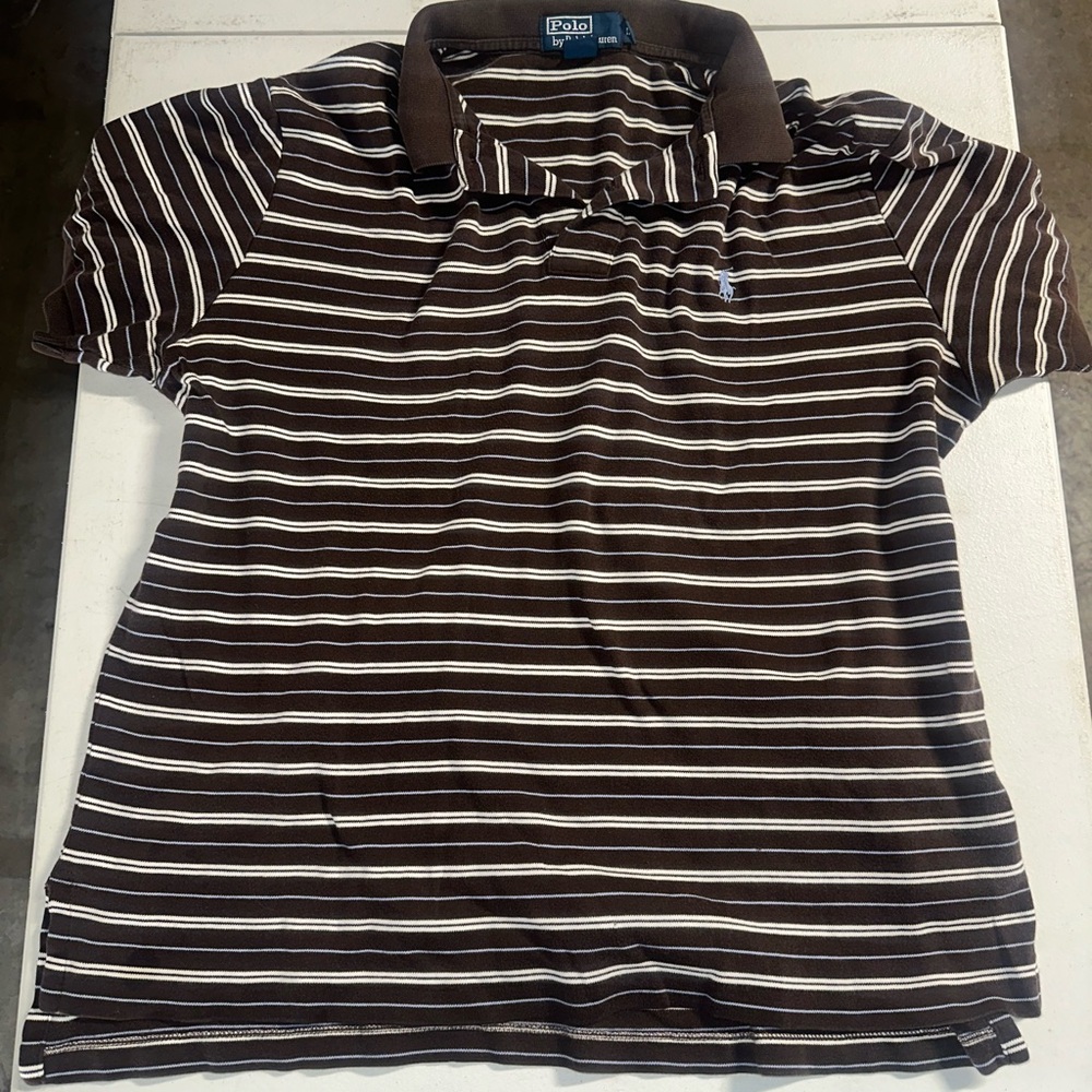 Ralph Lauren Brown and White Striped Polo Shirt